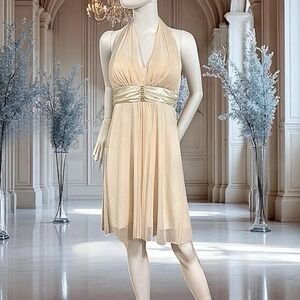 Speechless Halter Glitter Dress Cream White With Gold Sparkles Size L GORGEOUS!